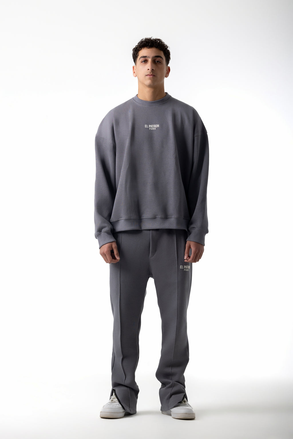 FRONT SEAM GREY ZIPPED SWEATPANTS