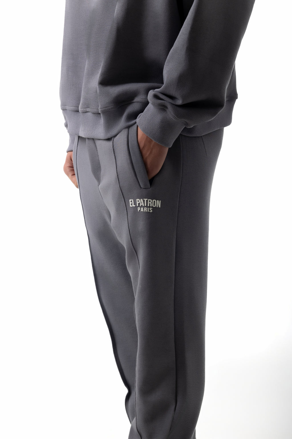 FRONT SEAM GREY ZIPPED SWEATPANTS