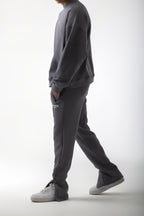 FRONT SEAM GREY ZIPPED SWEATPANTS