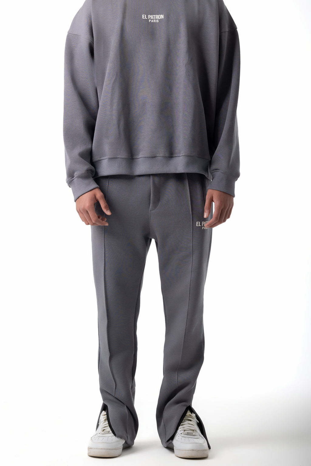 FRONT SEAM GREY ZIPPED SWEATPANTS