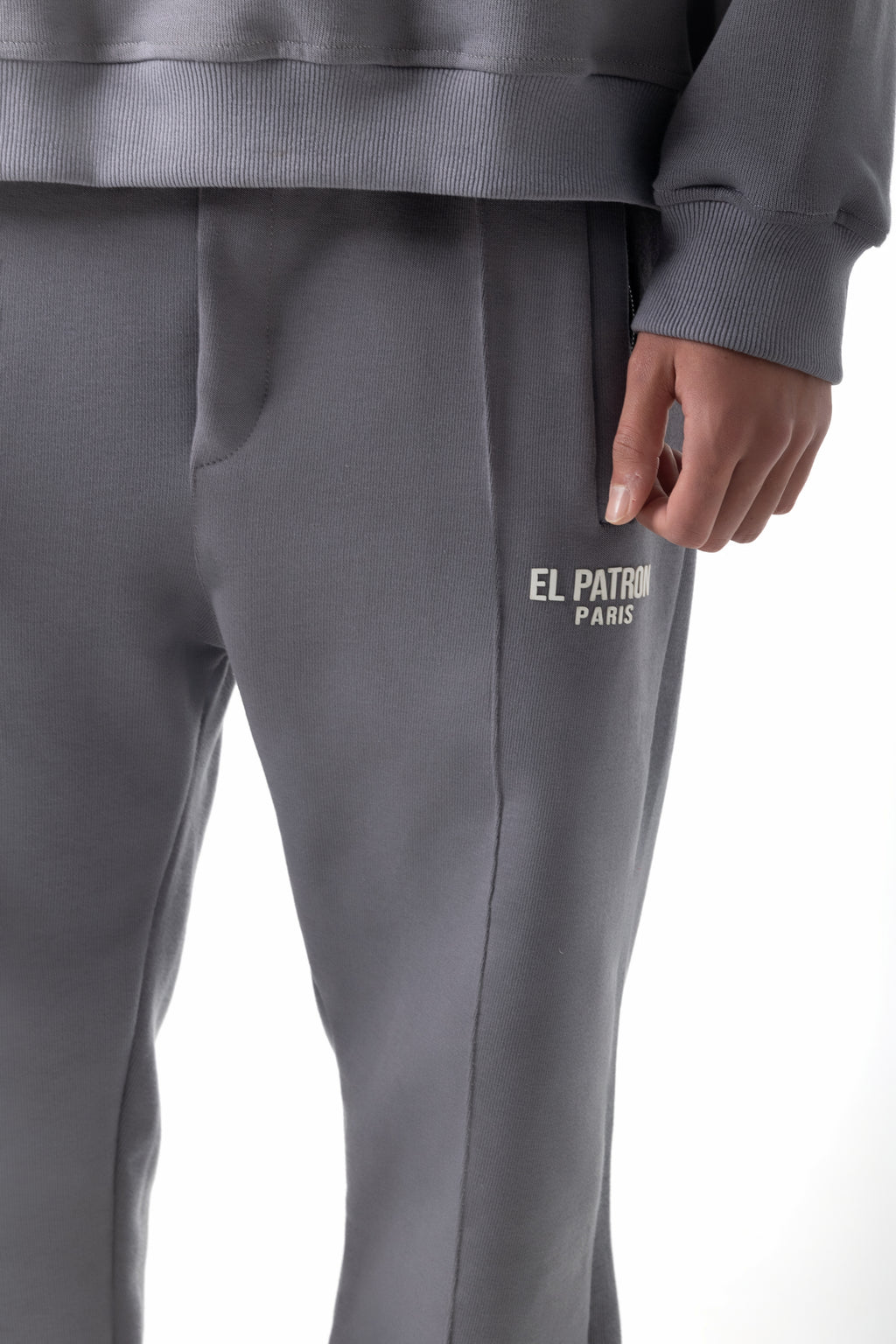 FRONT SEAM GREY ZIPPED SWEATPANTS